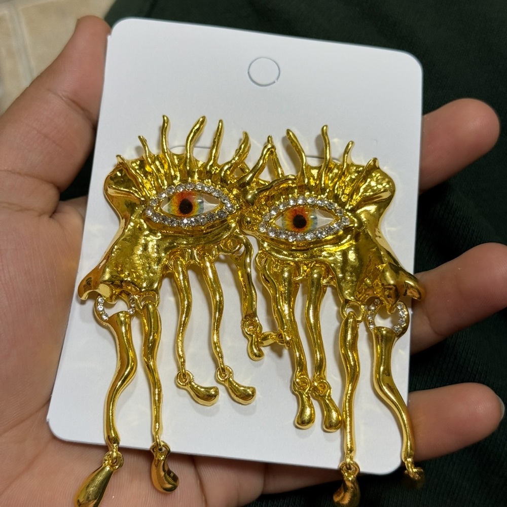 Schiaparelli Inspired Gold Eye statement Earrings